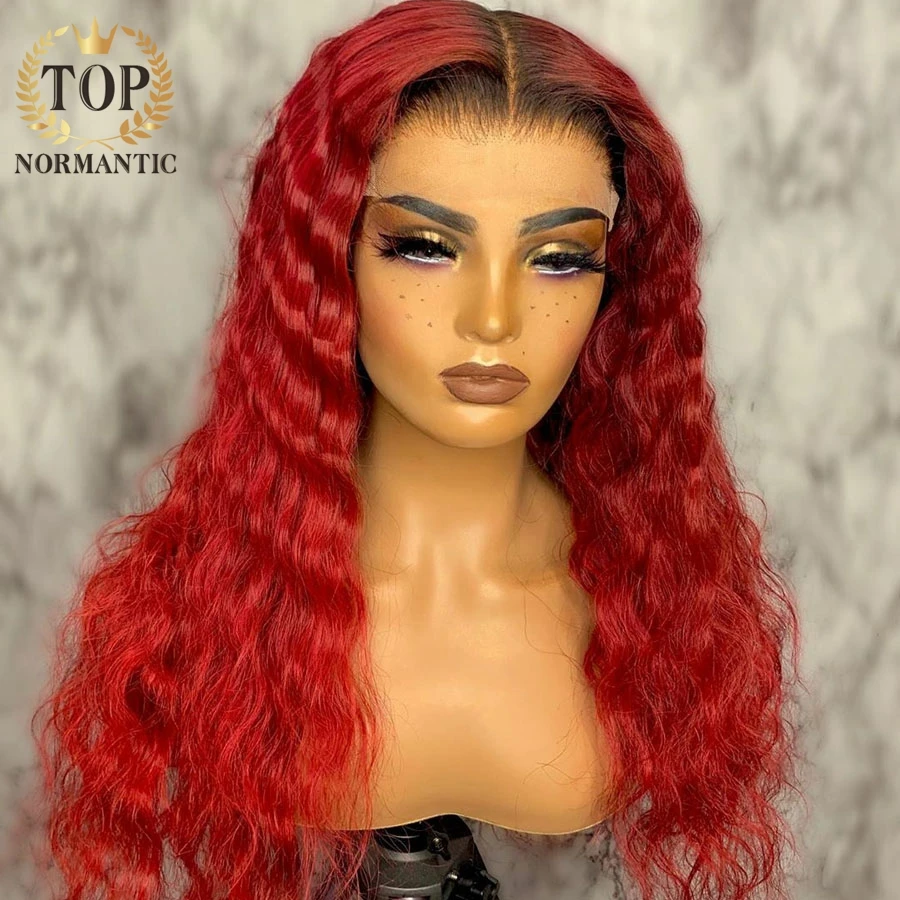 

Topnormantic Ombre 1B Red Human Hair Wigs Lace Front Wig Red Wigs For Women Red Deep Wave Wig Remy Brazilian Human Hair
