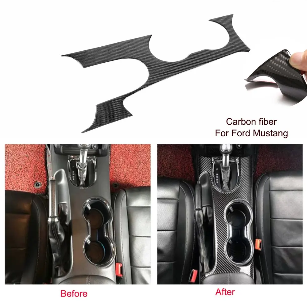 

Carbon fiber Gear Shift Water Cup Holder Cover Sticker For Ford Mustang 2015-19