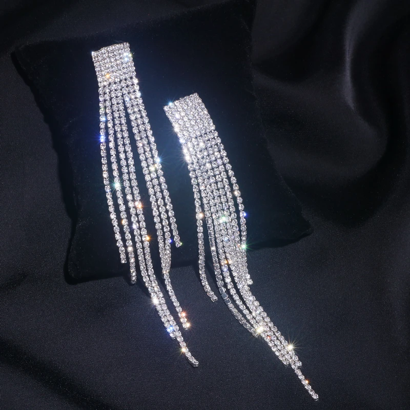 Серьги-подвески с кристаллами для женские блестящие со стразами длинные висячие