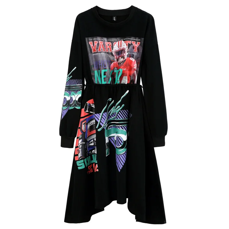 2020 осенние платья с длинным рукавом модные женские мультяшным принтом и