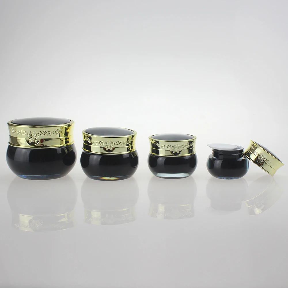 Mini Capacity 10g Luxury Cosmetic Jar, Black Empty Container with Gold Lid