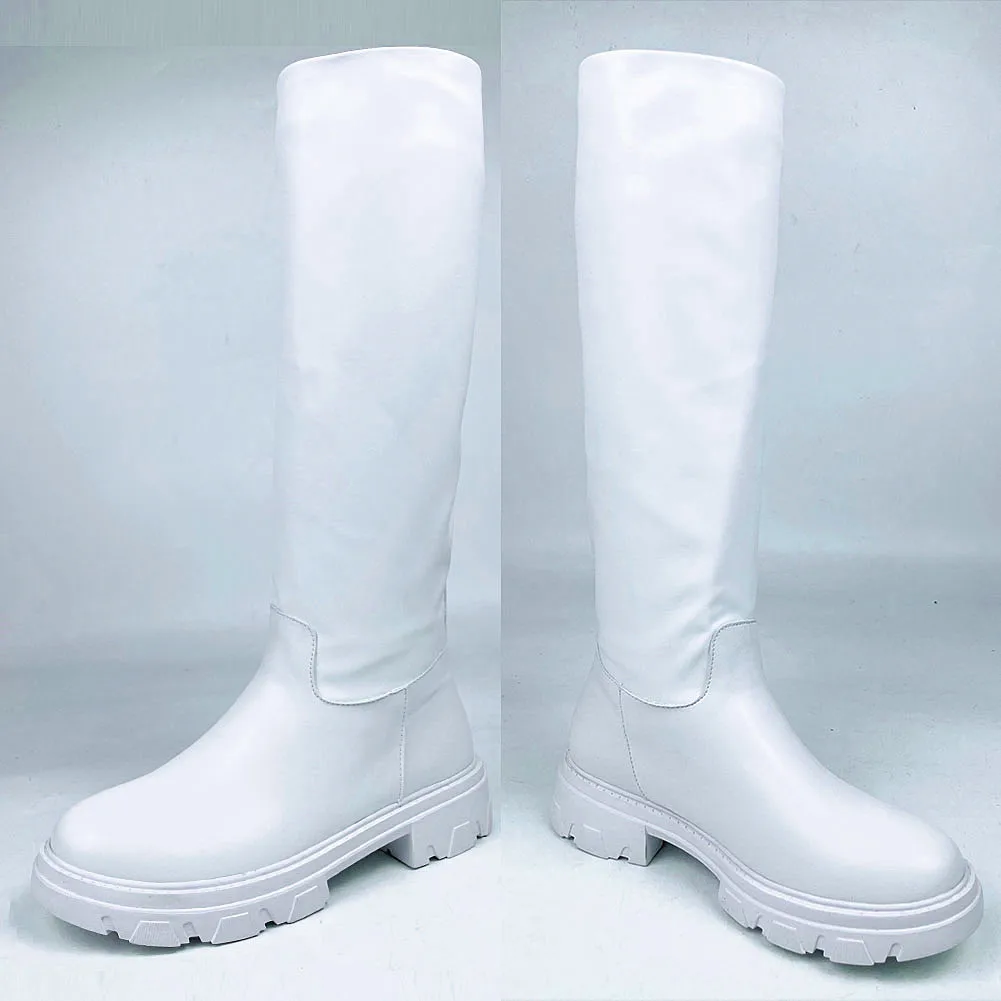 luxury brand new ins hot chunky heels white boots fashion platform solid round toe women boots cool thick bottom casual boots free global shipping