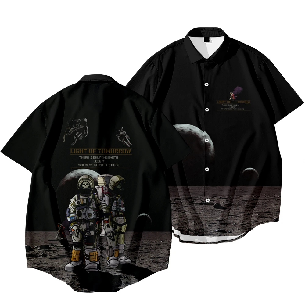

Summer Cardigan Shirt Beach Style Original Anime Astronauts Painted Short Sleeve Girl Cool Casual Blouses Men's Tops OverSize