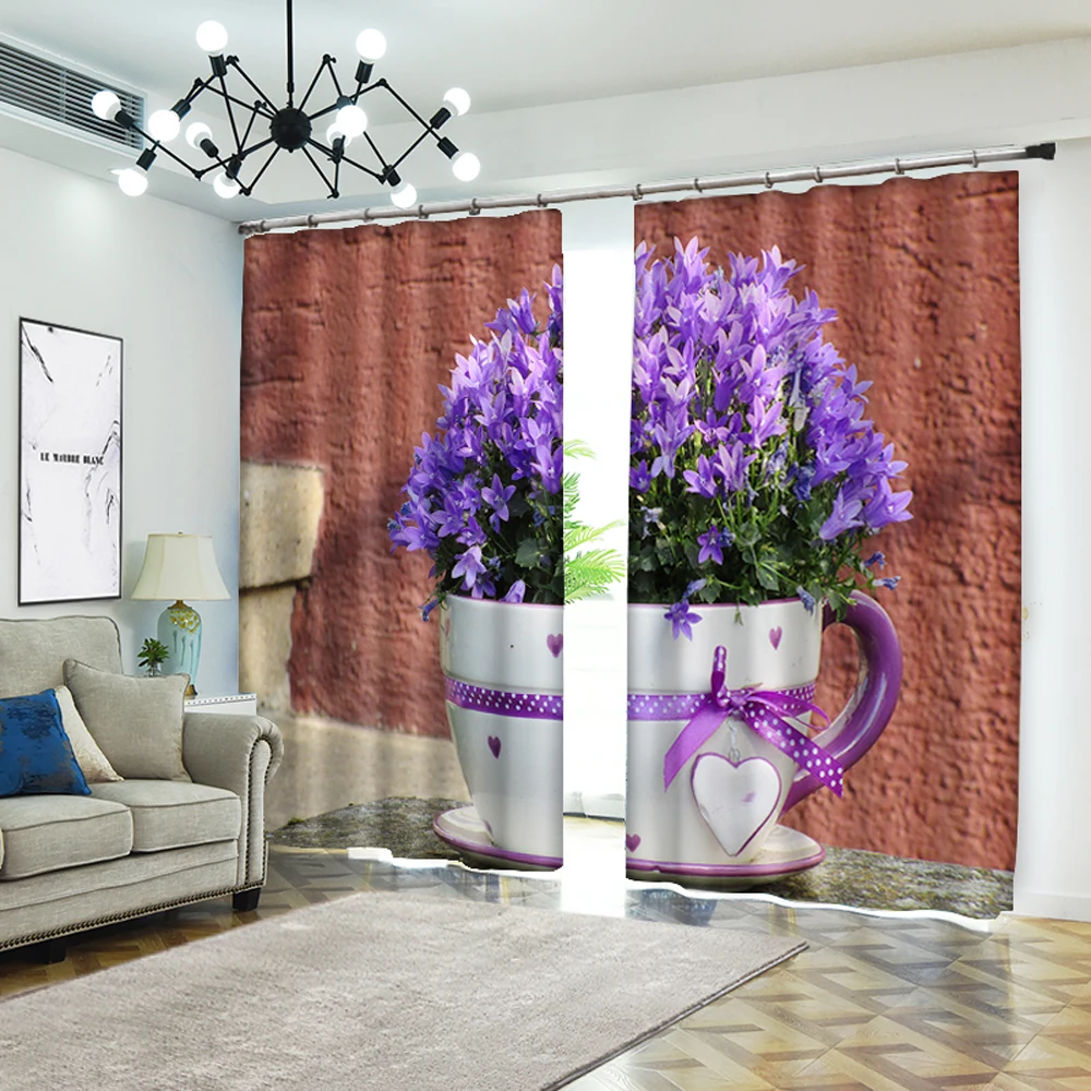 

Perforated Hook 3D Blackout Curtains Buff Flower Purple Pot Culture Custom Full Sunscreen Windows Bedroom Living Room Decoration