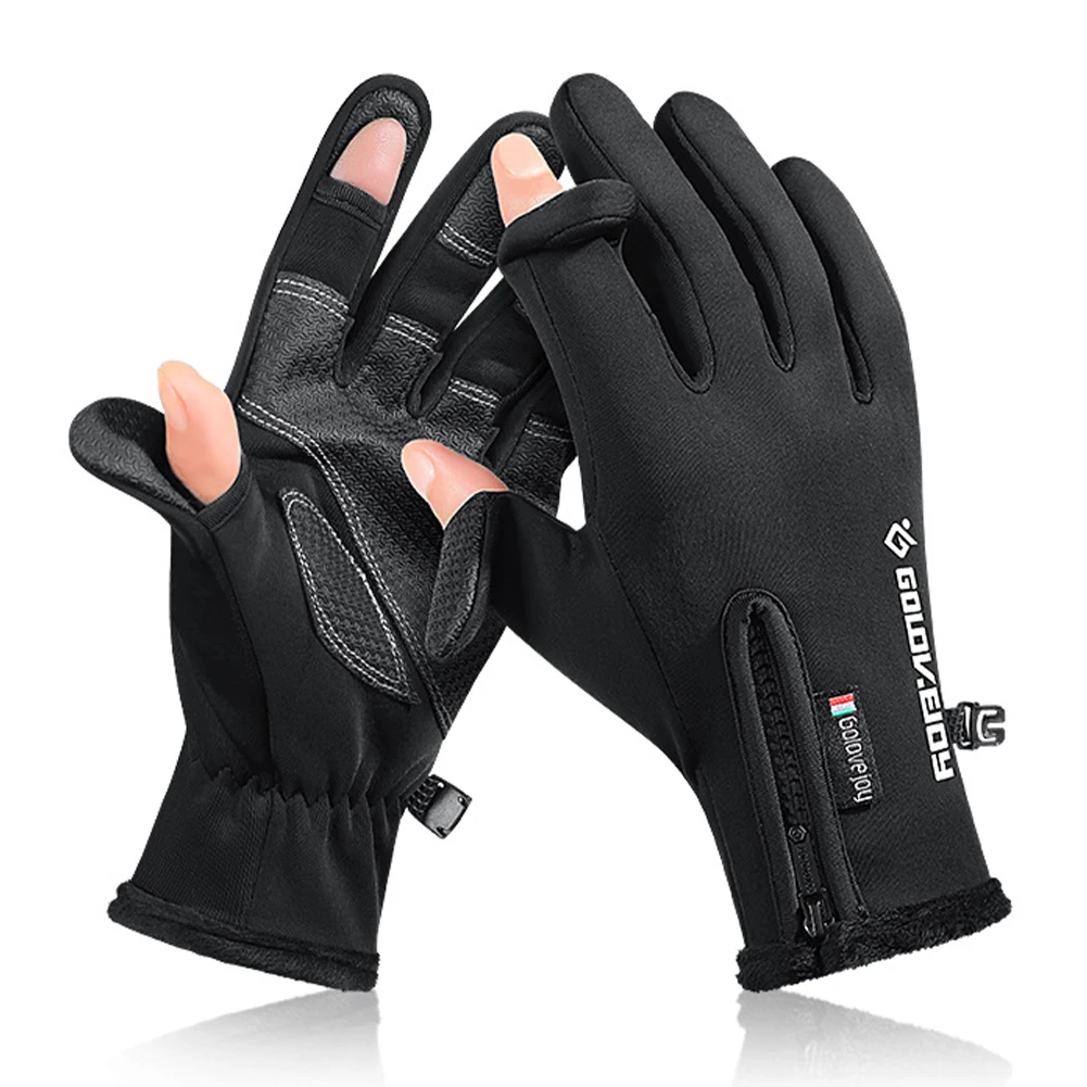 

Women Men 2 Finger Flip Waterproof Windproof Photograph Fishing Gloves Velvet Warm Protection Fish Angling Gloves