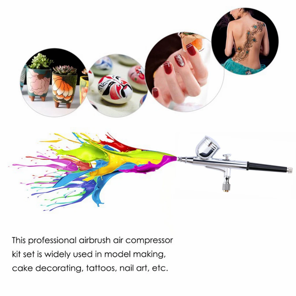 

Airbrush Air Compressor Kit Dual Action Spray Gun 0.3mm Nozzle Paint Decor Tool