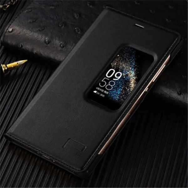 black Роскошный кожаный чехол-книжка с окошком для экрана P8 для huawei P8, чехол для телефона с функцией автоматического сна - Цвет: black