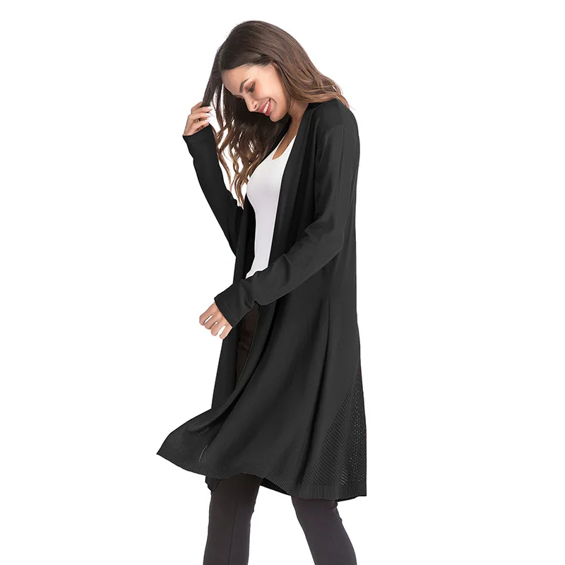 

Hot style in Europe and the us in the spring of 2019 thin hollow out female pure color long sleeve cardigan knitting coat