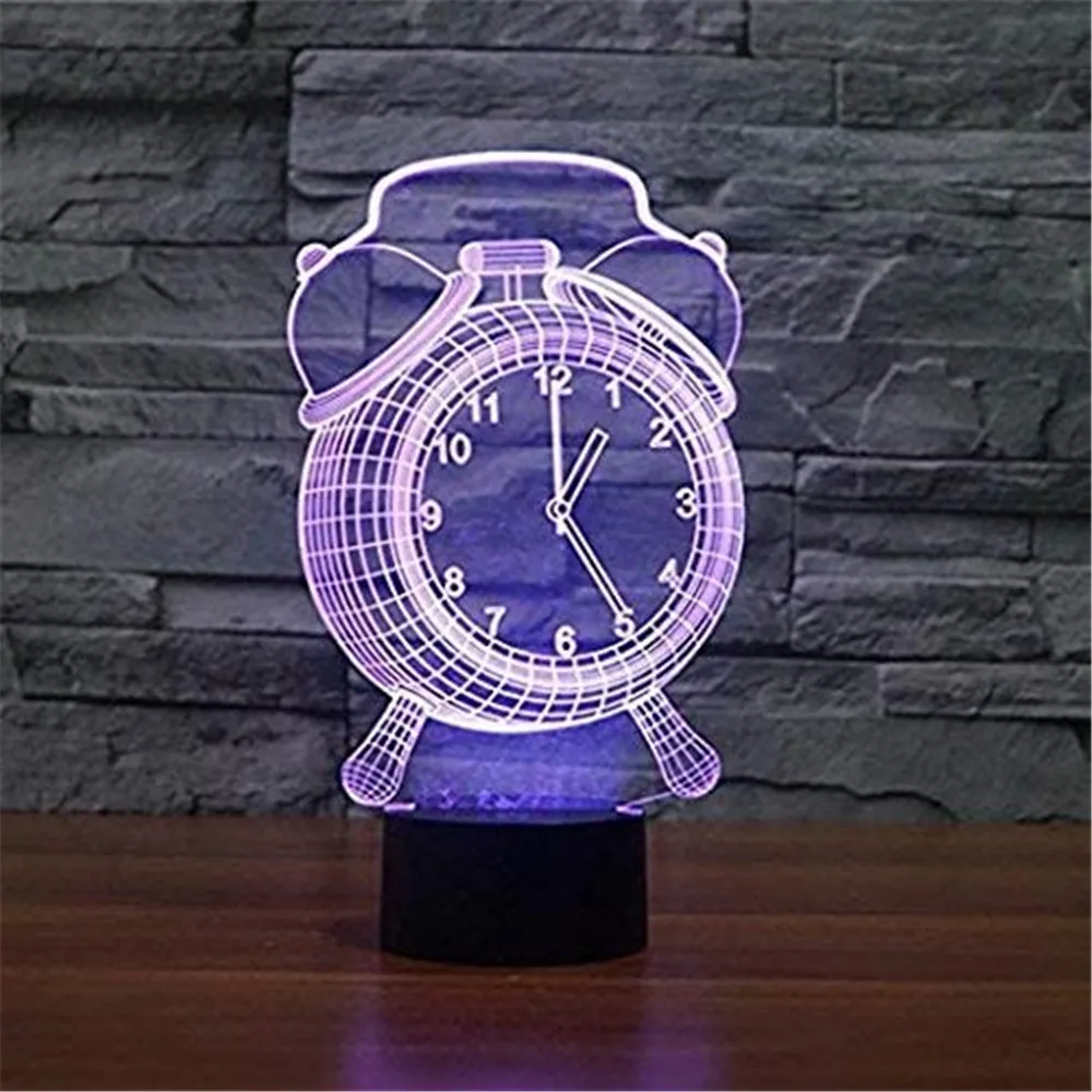 Будильник 3D иллюзия Лампа 7 цветов Изменение сенсорное управление USB настольная