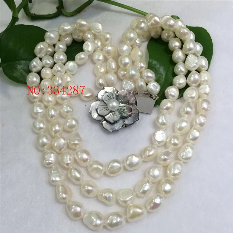 Ожерелье из пресноводного жемчуга в стиле барокко 3 ряда 8-9 мм 17-20 дюймов |