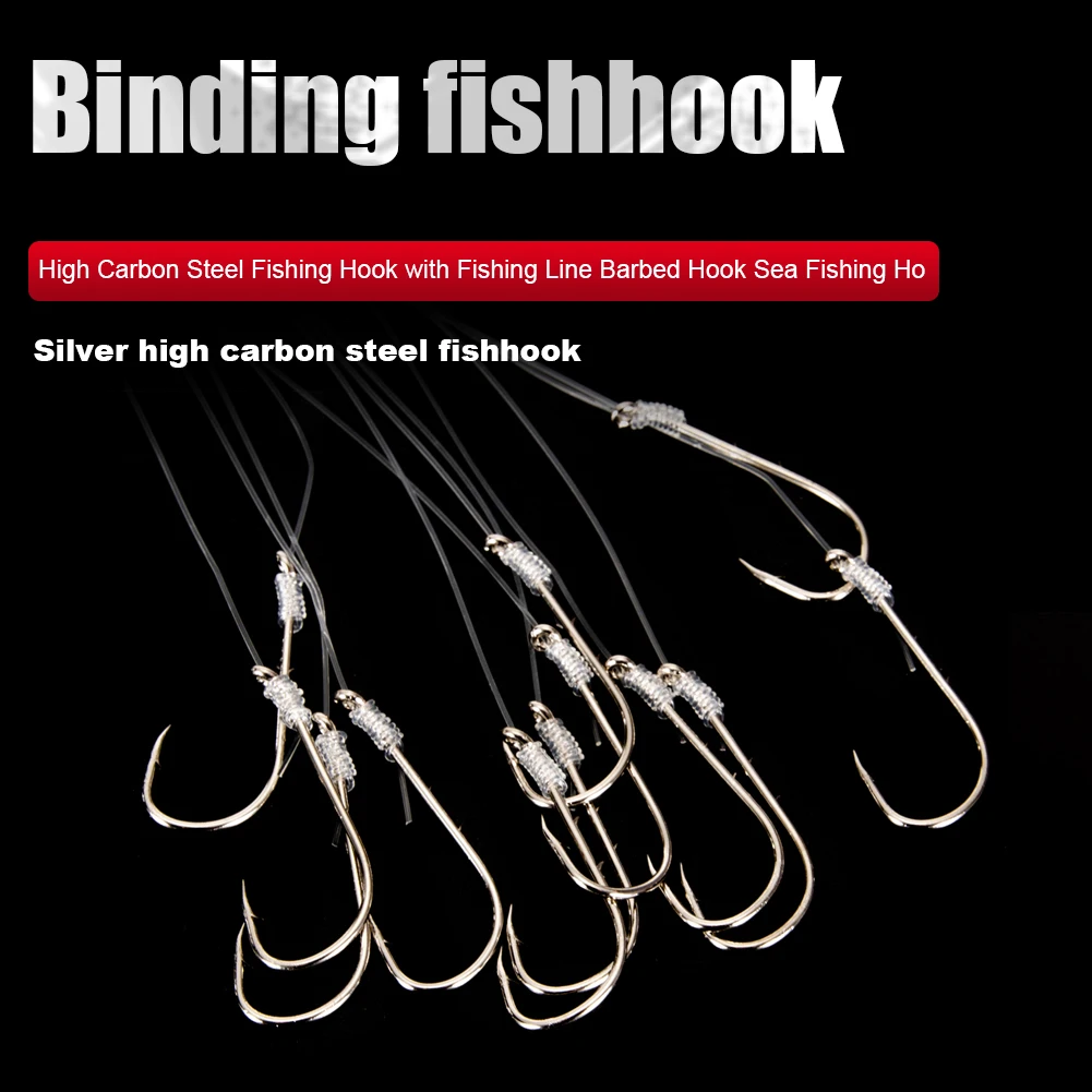 

10pcs Fishing Hook with Carbon fishing line High carbon steel Barbed Hooks Sea Fishing Hooks Carp fishing Tackle