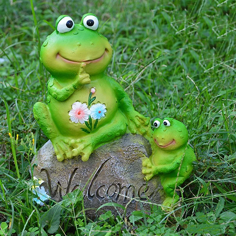 

1Pcs Home Garden Ornament Outdoor Resin Frog Family Animal Figurine Welcome Art Yard Decoration 02