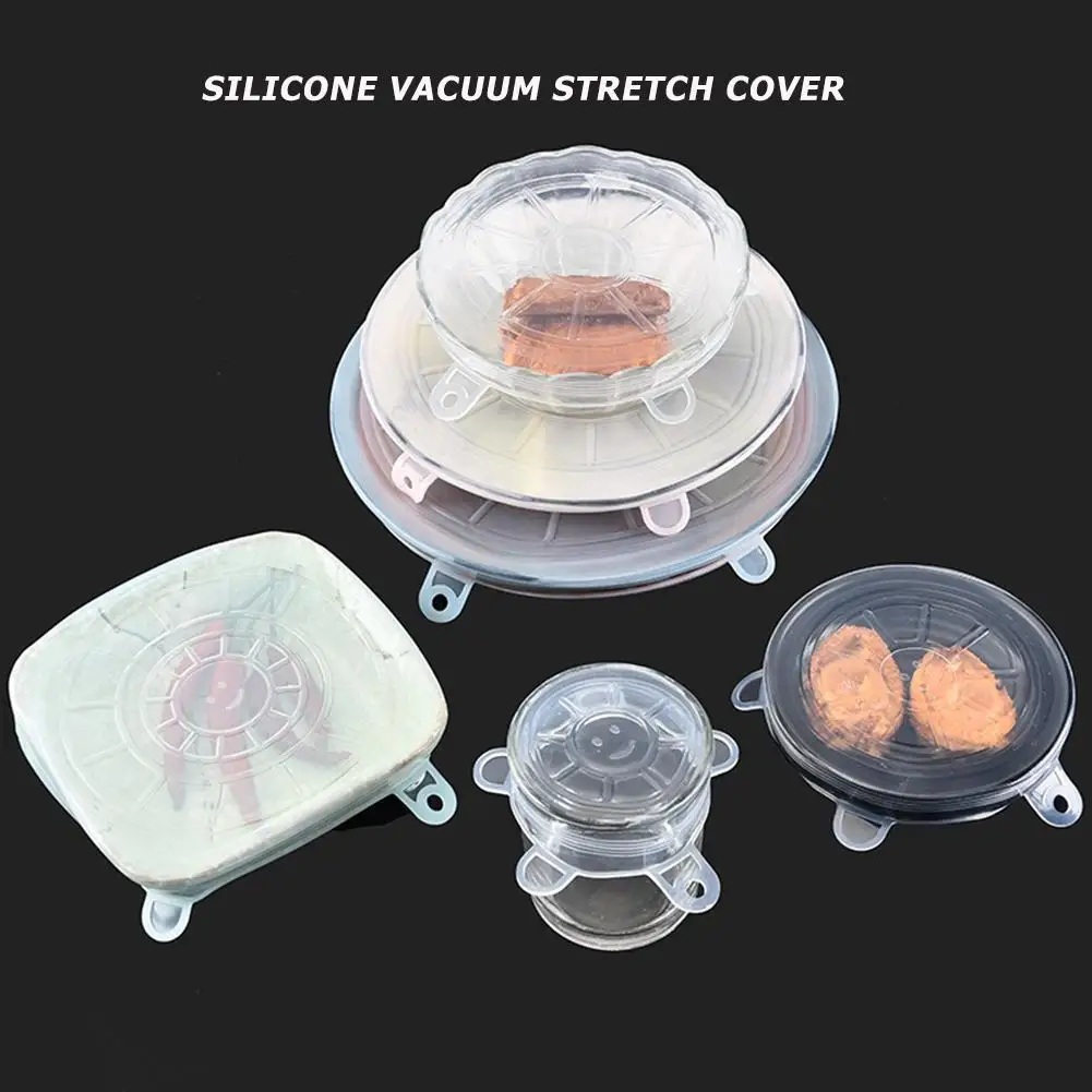 

6 Pcs Reusable Silicone Environmental Food Seal Cover Fresh Keeping Wrap Stretch Lids Saran Kitchen Wraps Food Organizer