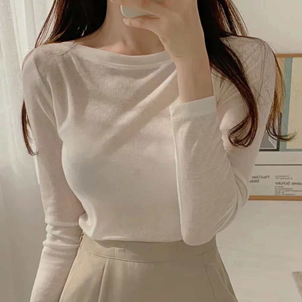 

Sexy Long Sleeve Sweater Woman Slim Soft Tee Bodycon Cotton Pullover Autumn Chic Skinny Ladies Outwear