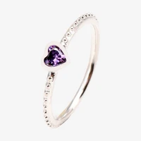 925 sterling silver pan ring shiny heart purple with crystal ring for women wedding party gift fashion jewelry
