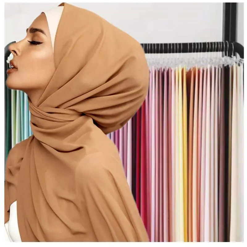 

Женский шифоновый хиджаб-шарф из пузырчатой ткани, однотонная Макси-шаль, модная шаль, шаль, мусульманский платок