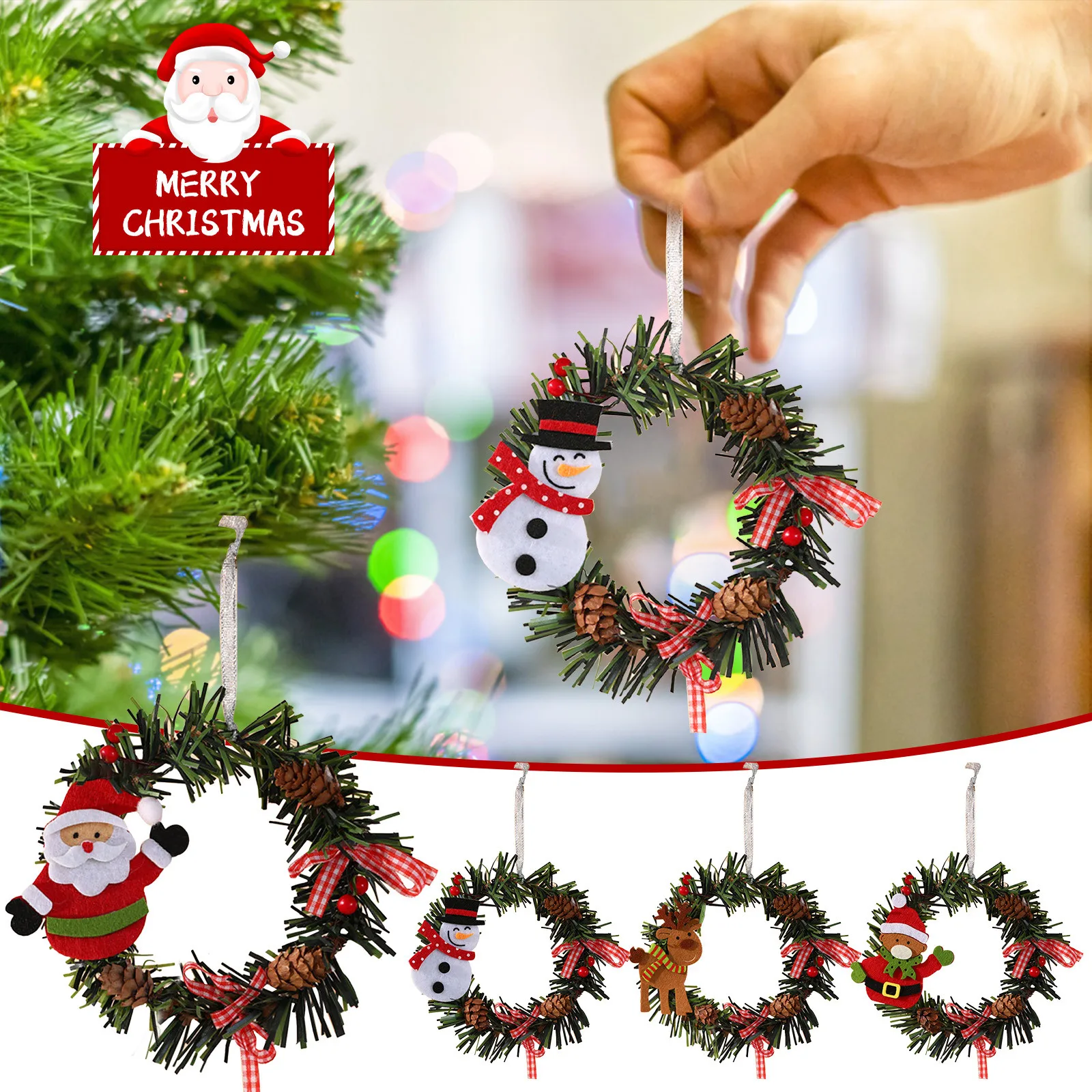 

2022 Christmas Wreath Rattan Wreath Christmas Door Decoration Decoration Pendant Christmas Tree Window Wall Holiday Decoration