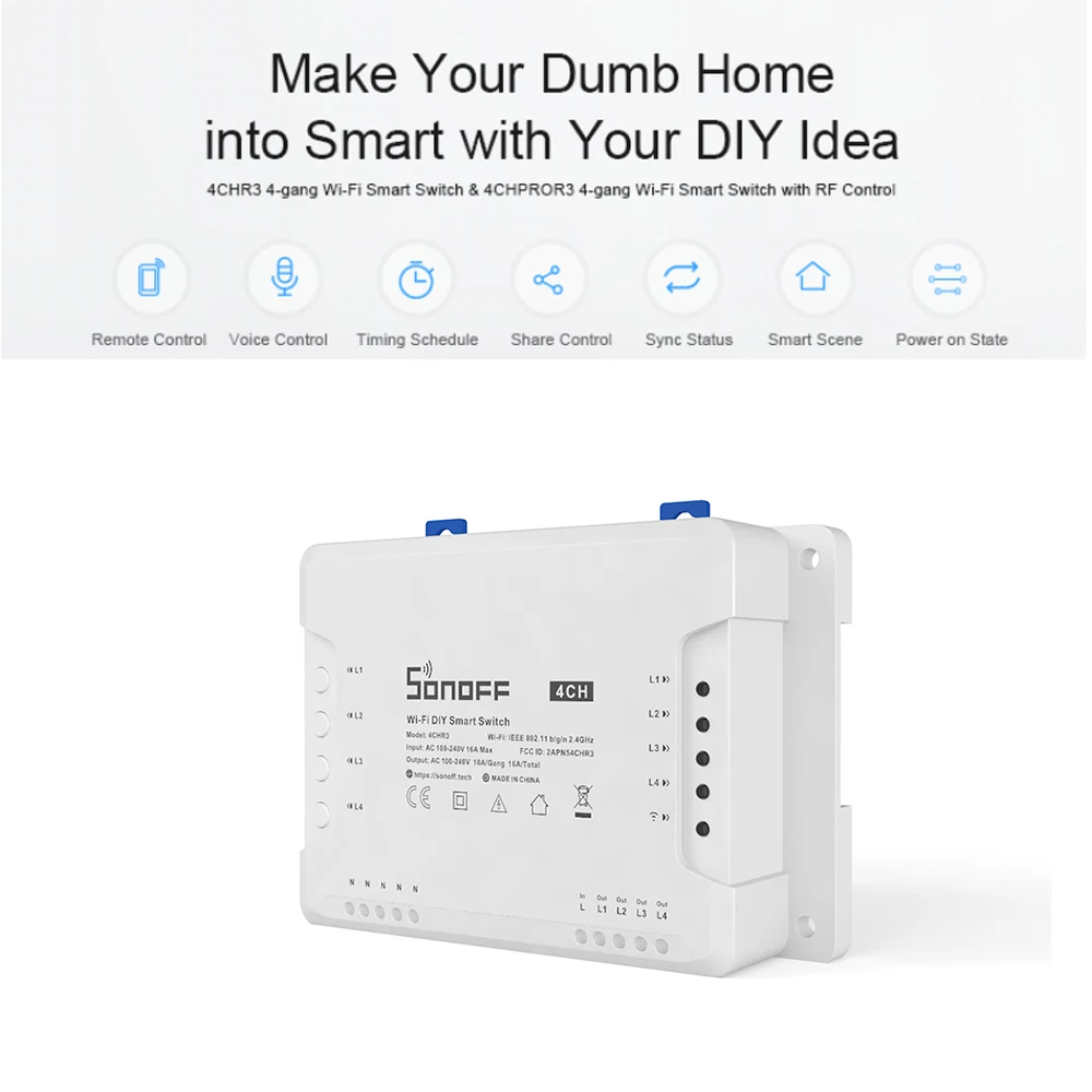SONOFF 4CH R3 Wifi переключатель 4 банды DIY смарт приложение пульт дистанционного