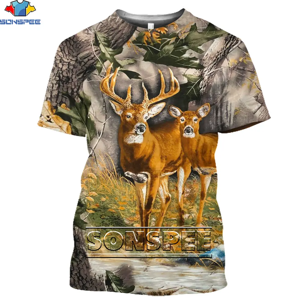 

SONSPEE Cute Animal Deer Nature Jungle 3D Men's T-shirt Summer Casual T Shirts Fashion Streetwear Women's Short Sleeve Clothing