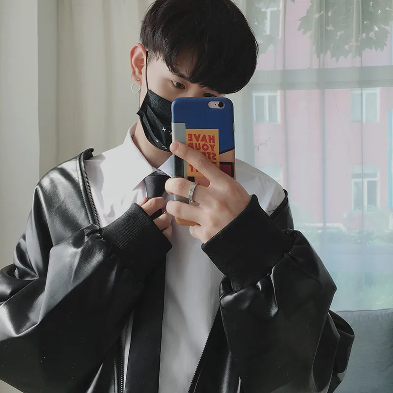 Мотоциклетная кожаная куртка мужская Корейская Молодежная Свободная 2020 осень и