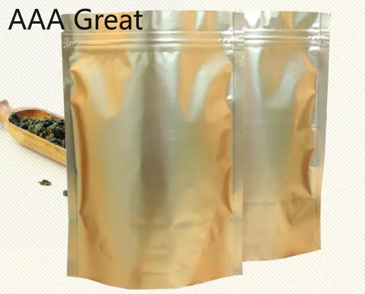 500 шт./лот золотые пакеты с замком из алюминиевой фольги для хранения еды кофе чая