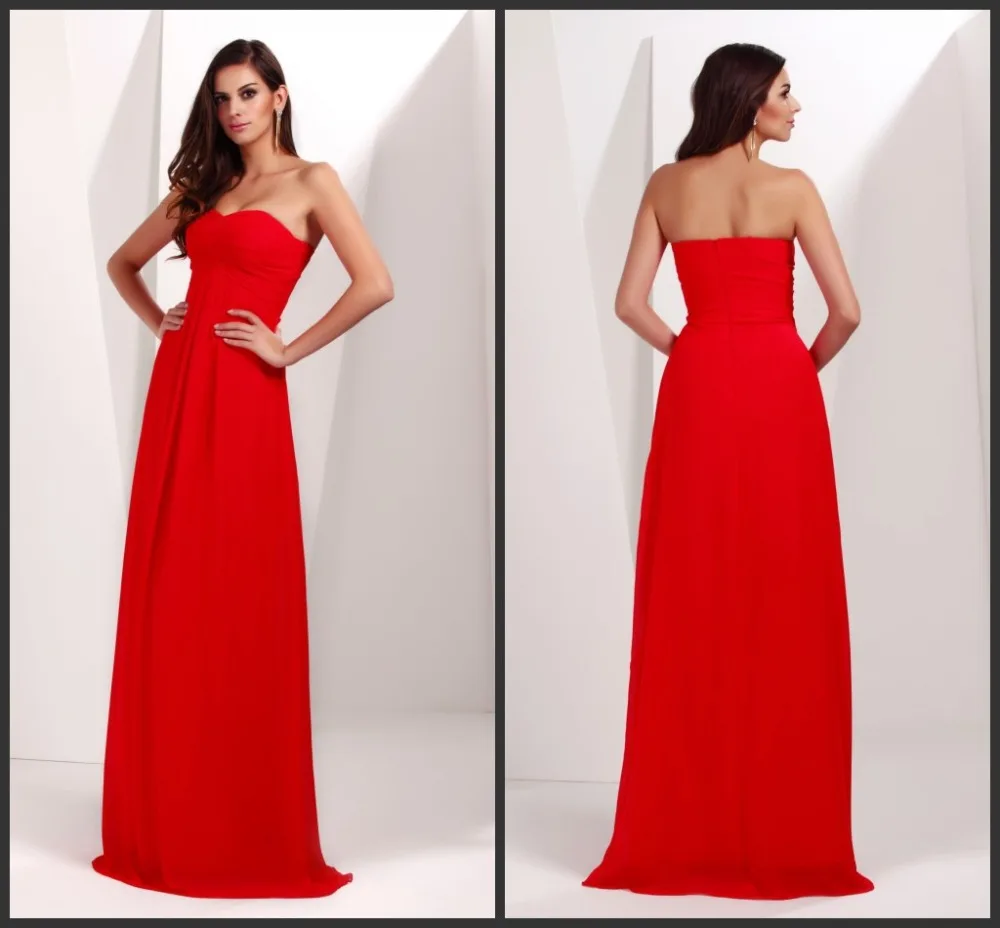 

2016 free shipping sweetheart vestido de festa longo casamento new style party dress sexy chiffon red long Bridesmaid Dresses