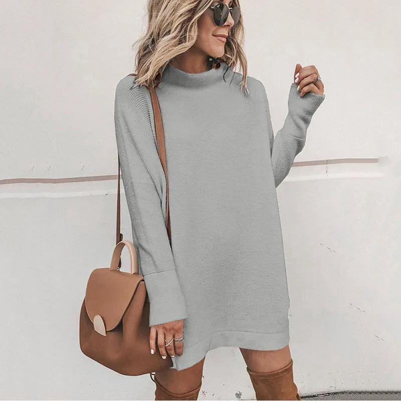 Женское трикотажное платье-свитер однотонный облегающий пуловер с длинным