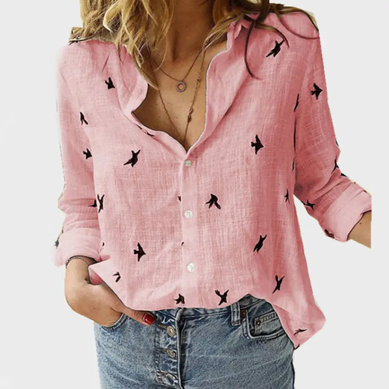 Женская рубашка большого размера 5XL топы с принтом птиц однобортные женские