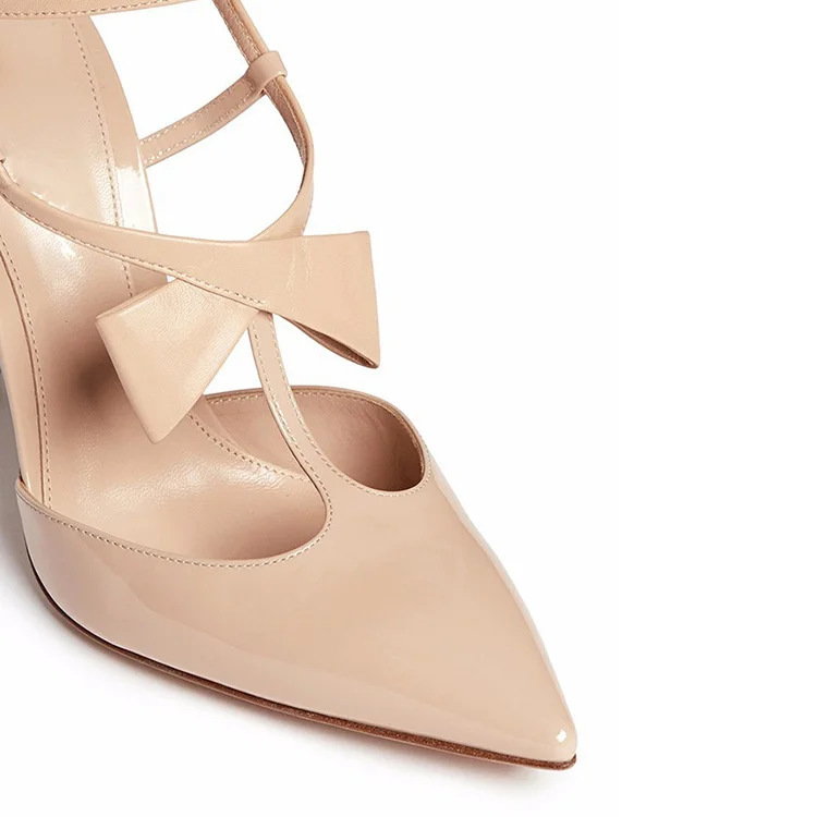 

Summer new sandals solid patent leather high heels pointed open heel commuter shoes bow