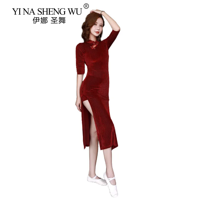 Полосатая Бархатная Одежда для танцев на осень и зиму танцевальная