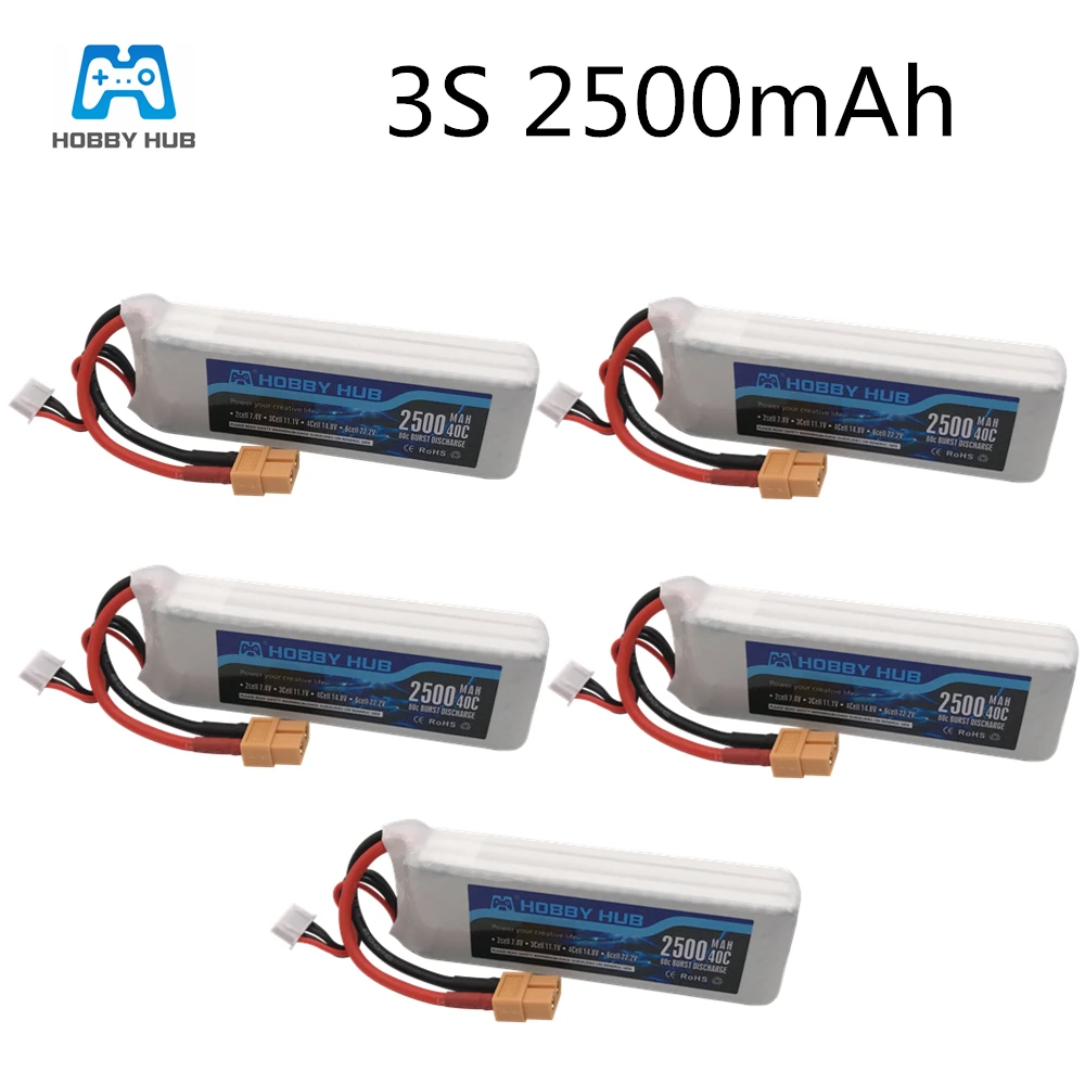 батарея hobby hub 3s lipo 111 в 2500 мач 40c max 80c для дро