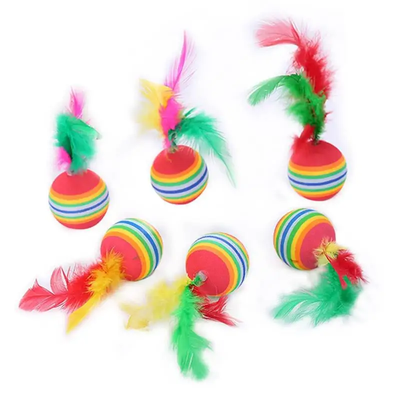 

1pc Cat Play Toy Plush Rainbow Fake Feather Cat Ball Toy Pet Play Toy Cat Chew Toy