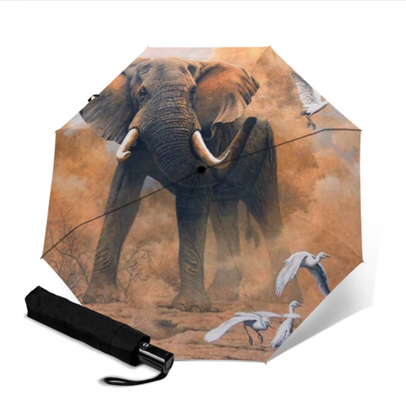 Luxury Auto Open &amp Close Travel Umbrella 8k Pongee Elephant Printing Parasol Three-fold Outdoor Sun Umbrellas Paraguas | Дом и сад