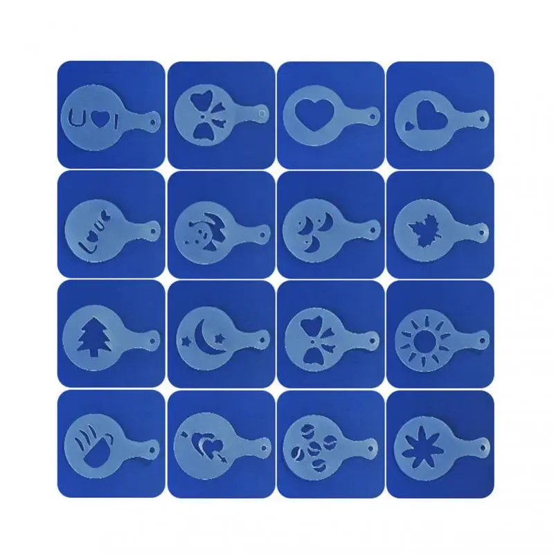

16PCS Fancy Coffee Printing Mold Cappuccino Cake Template Powdered Sugar Chocolate Cocoa Coffee Printing Duster Spray Tools