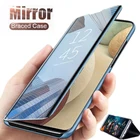 Зеркальный кожаный чехол-подставка для телефона Samsung Galaxy A12 A02 A02S, умный зеркальный флип-чехол для Samsung M12 M32 M62