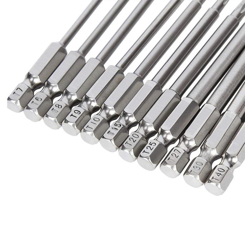 11 шт. 75 мм с шестигранной головкой набор сверл S2 Сталь магнитный Набор Бит Torx T6 T40