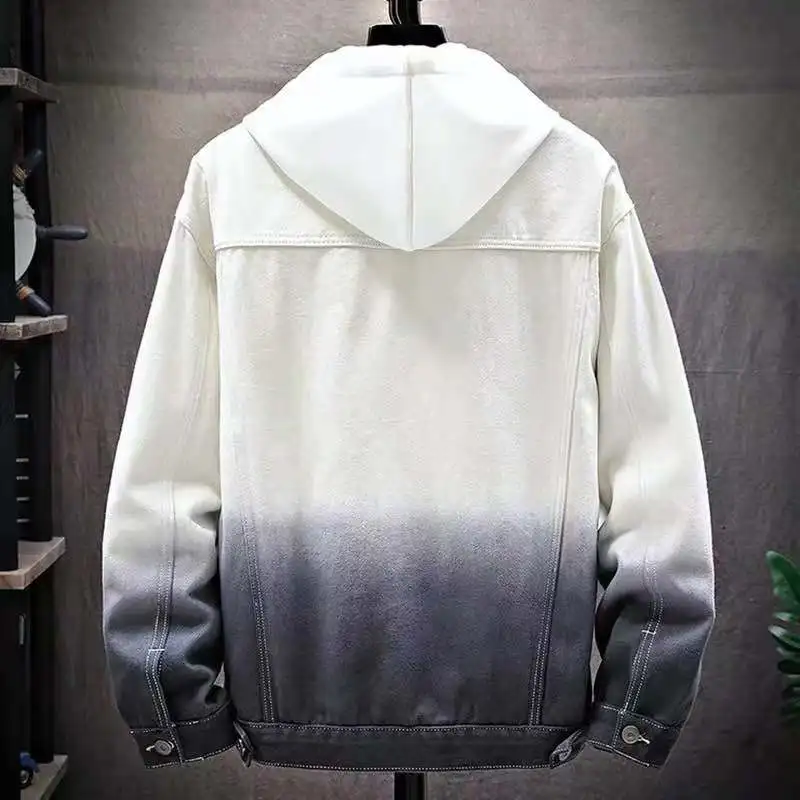 

2020 Spring New Style Men Gradient Color Denim Jacket Teenager Trend Double Color Fold-down Collar Denim Jacket