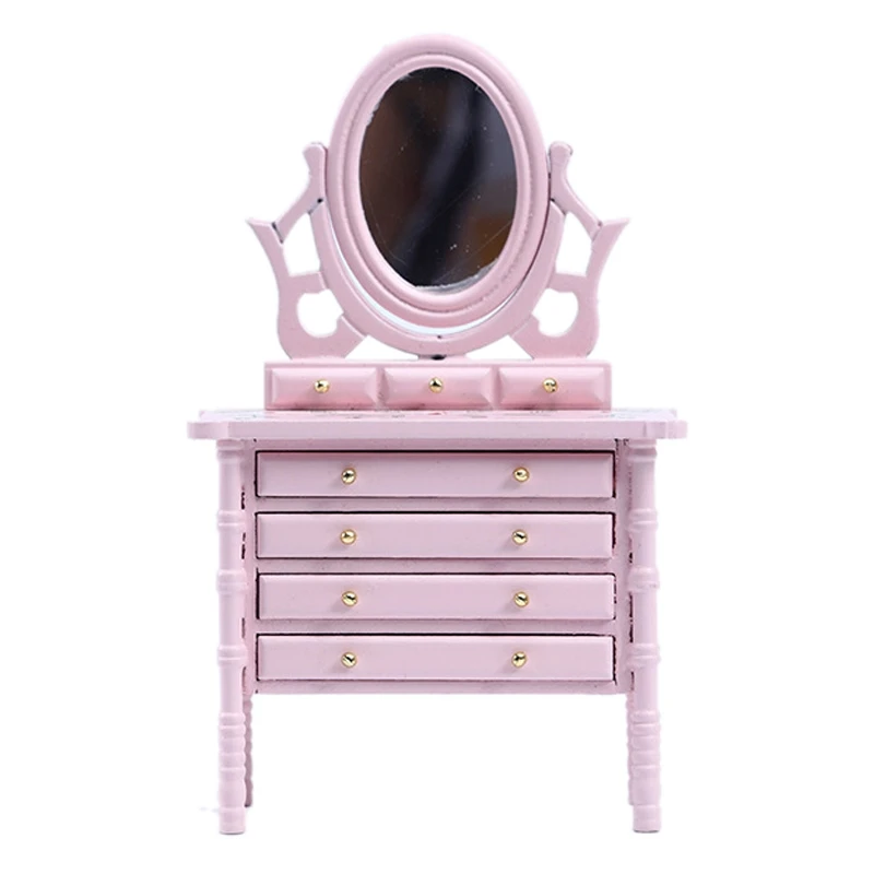 

1:12 миниатюрный деревянный макияжный туалетный столик для кукольного домика со стандартной мебелью для спальни, ролевая мебель