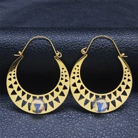 bohemia flower basket geometry stainless steel moonstone earrings women gold color circle earring jewelry pendientes aro e9356s0