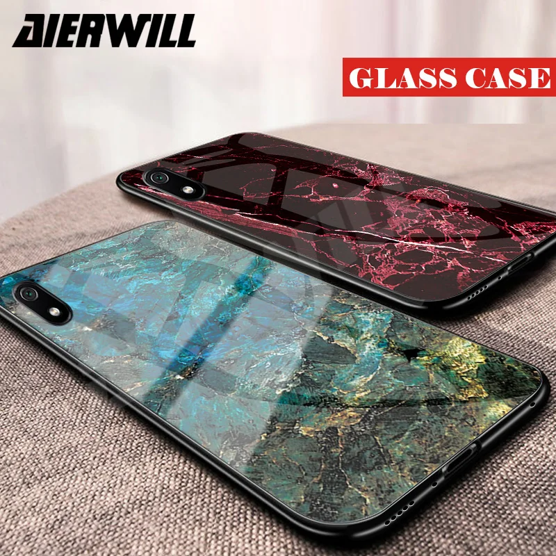 Роскошный стеклянный чехол для Redmi 7A Чехол 9 H силиконовый из закаленного стекла