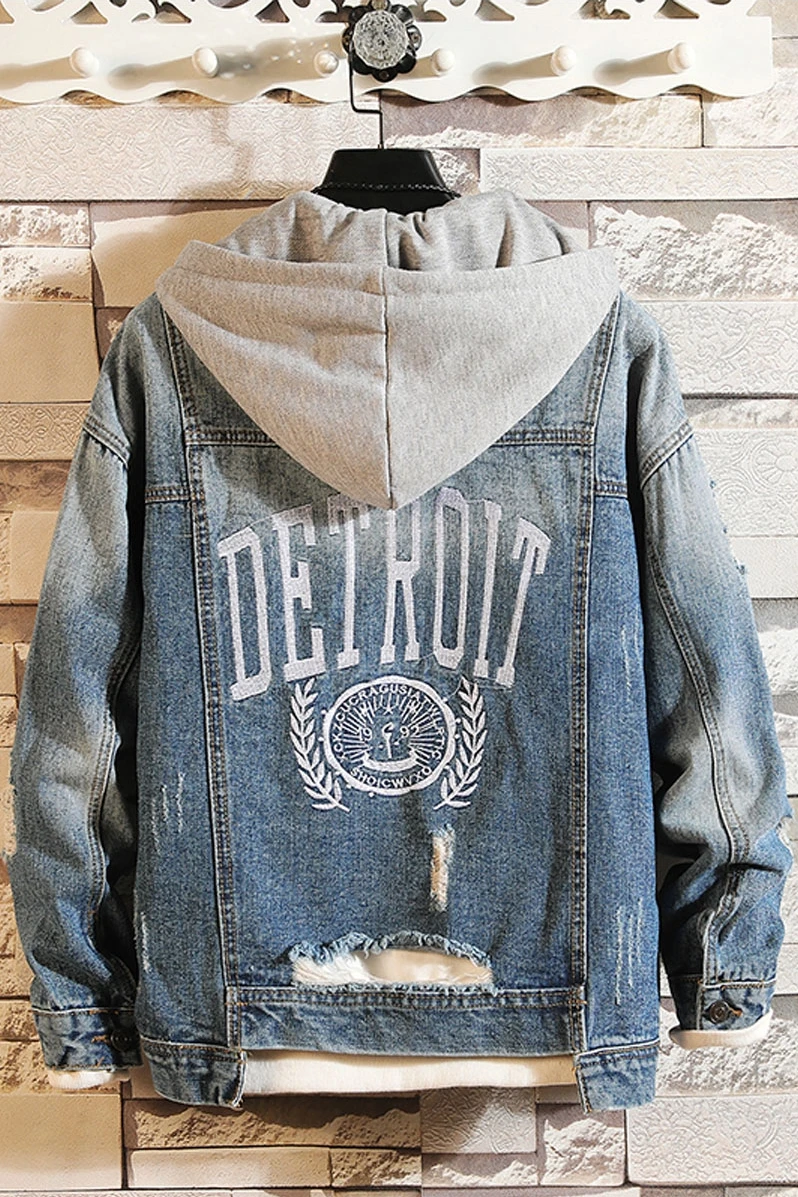 Men Basic Coat Hooded Denim Jacket Mens Winter Hip Hop Jacket For Jeans Jacket Women Denim Coat loose fit casual style