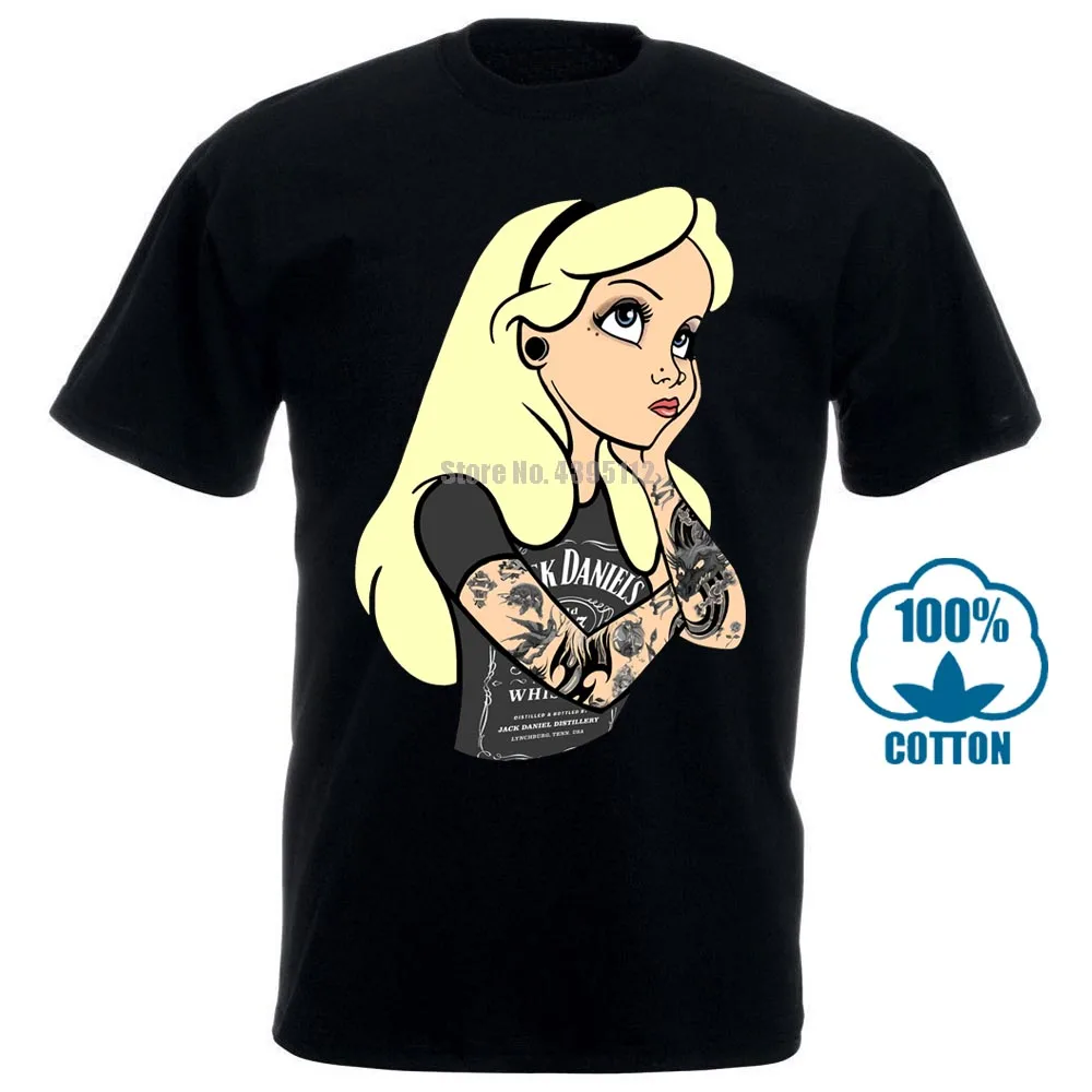 100% хлопок с круглым вырезом на заказ мужские футболки принтом Футболка Алиса