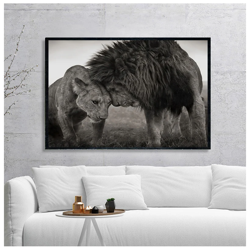 

Lions Head to Head Black and White Canvas Art Painting Posters and Prints Scandinavian Cuadros Wall Art Picture for Living Room