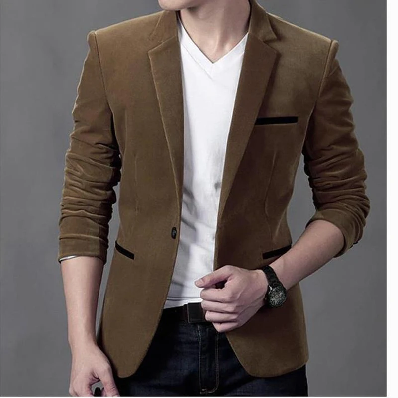 High Quality Corduroy Luxury Blazer Men Casual Slim Fit Suit Jacket blazer masculino Spring Autumn Blazers Plus Size 3XL | Мужская