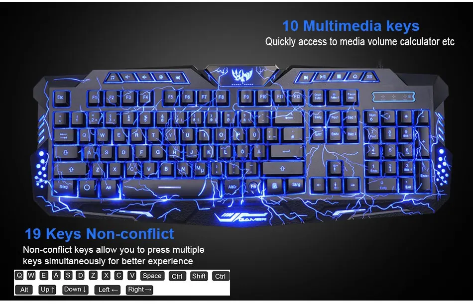 LED клавиатуры 3-Цвет клавиатуры Keyboard Switch подсветкой USB Проводная Игровые ПК / ноутбука русский и английский клавиатуры Игровая освещенная клавиатура привело клавиатура с подсветкой