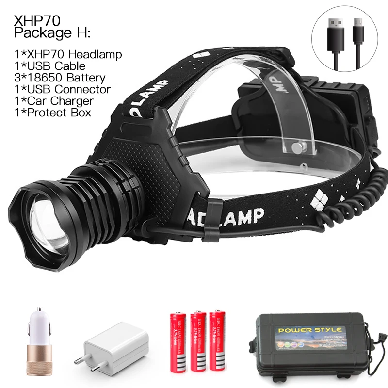 H 90000LM мощный XHP70.2/XHP50 светодиодный налобный фонарь, 5 режимов масштабирования, налобный фонарь, фонарик, фонарь для наружной рыбалки, кемпинга - Испускаемый цвет: H