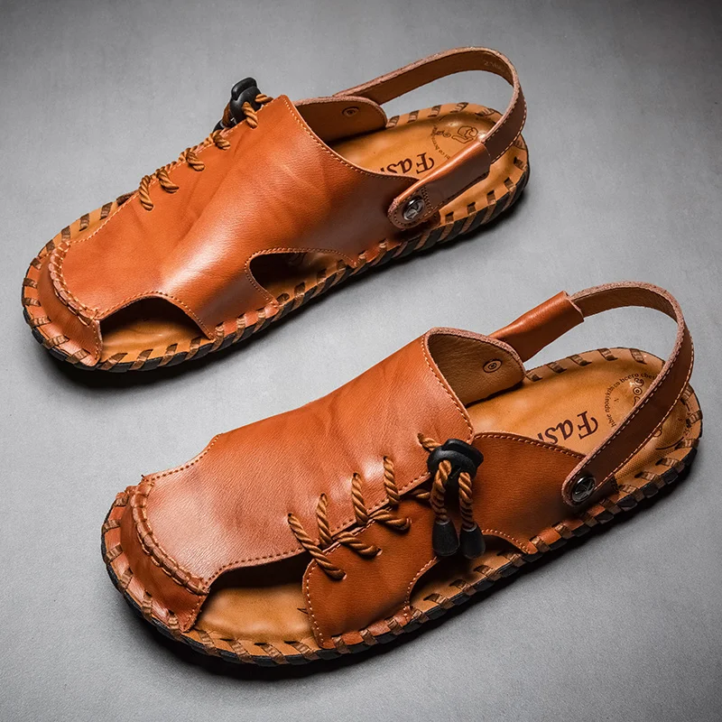 

FIXSYS Summer Men's Sandals Fashion Leather Casual Shoes High Quality Slide Outdoor Non-slip Beach Slippers Street Walking Shoes