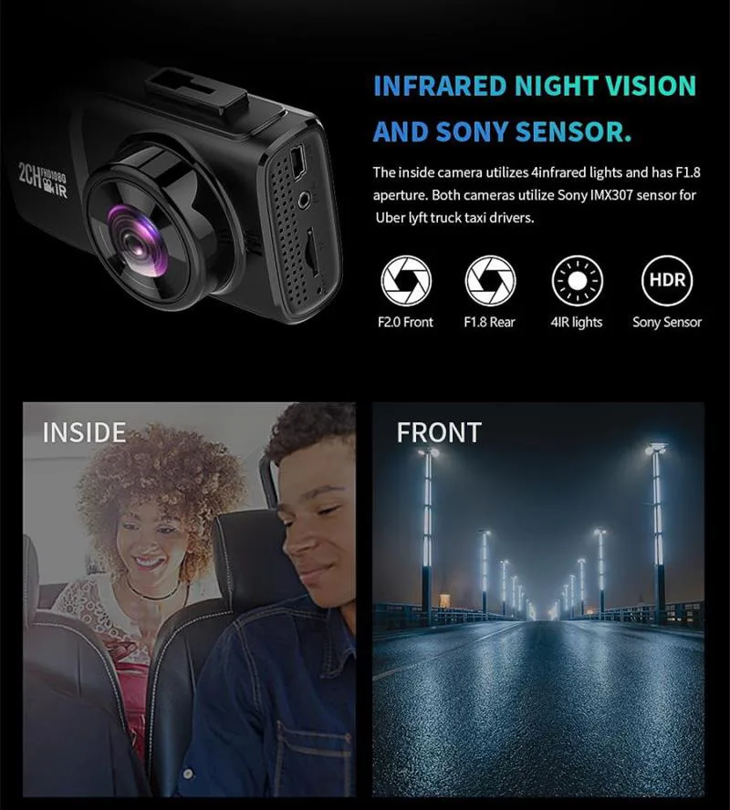 Автомобильный видеорегистратор с двумя объективами для переднего и