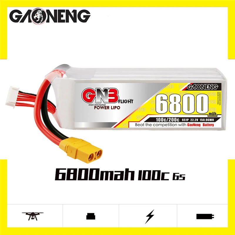 

Литий-полимерный аккумулятор GAONENG GNB 6800 мАч 22,2 в 6S 100C/200C с разъемом T/XT60/XT90 для радиоуправляемого вертолета квадрокоптера FPV гоночного дрона з...