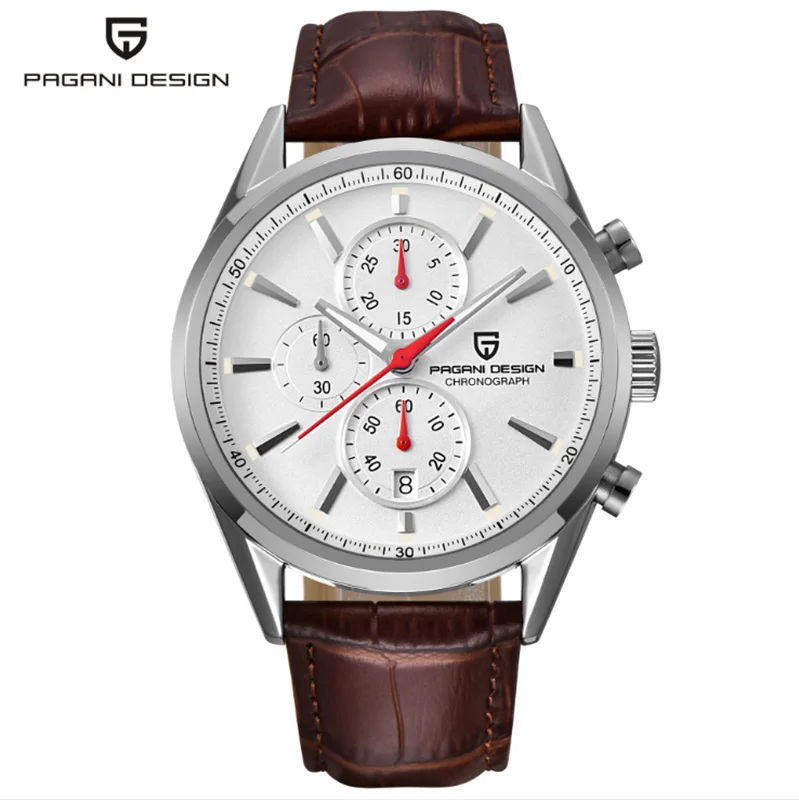 Famous Brand Chronograph Men's Sport Watches Silver Stainless Steel Case and Leather Strap Wristwatch Men Quartz Watches A331